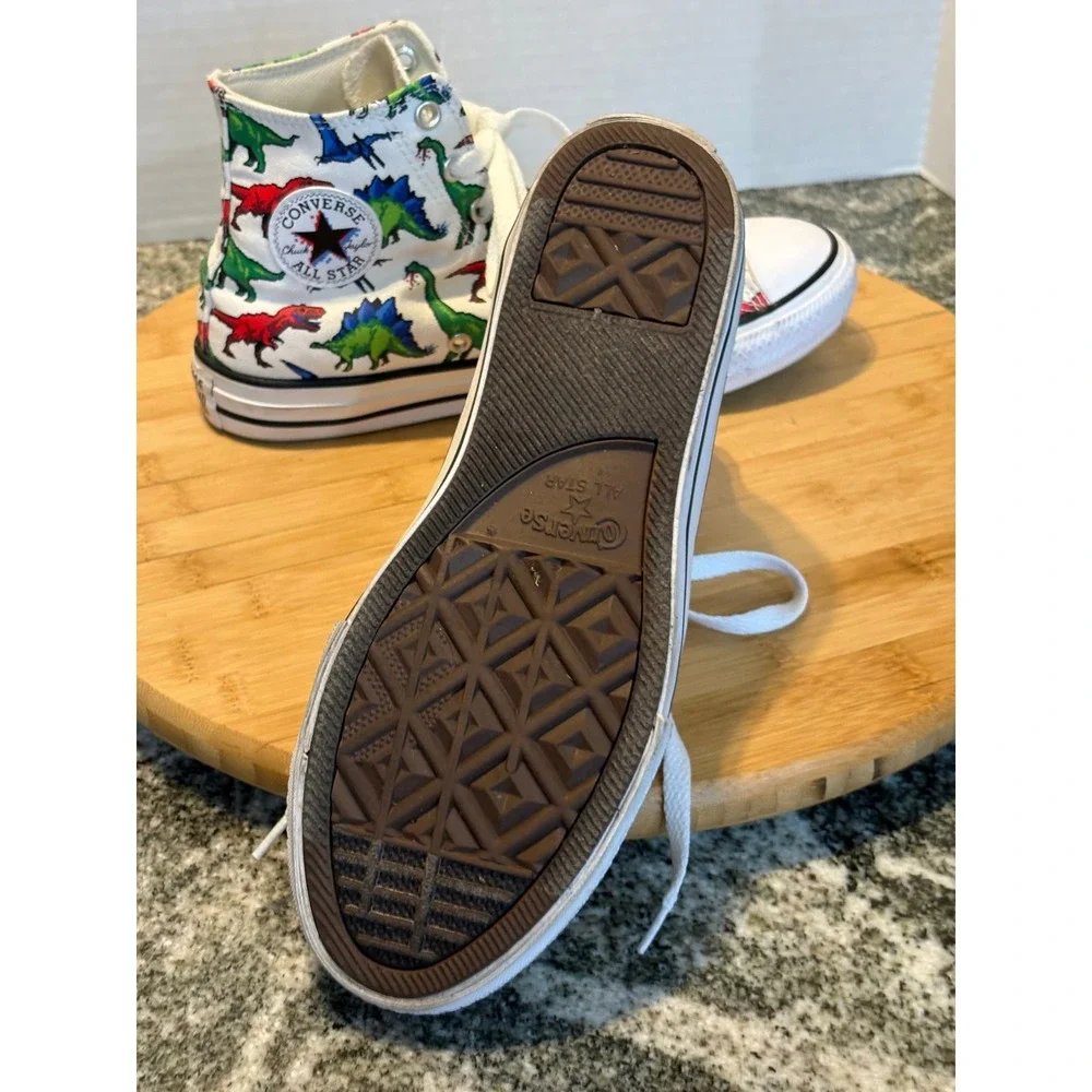 Converse Chuck Taylor All Star High Top Pixel Dinosaur Print Kids Sneakers White